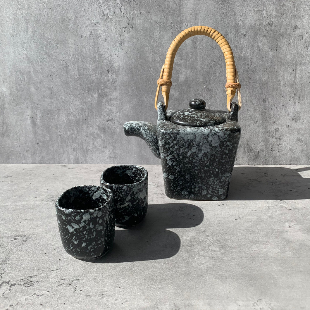 Bamboo Handled Square Tea Set with Square Cups
