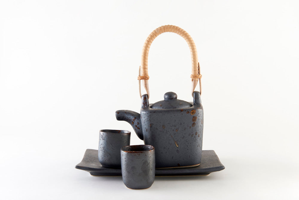 Bamboo Handled Square Tea Set with Square Cups